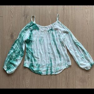 Green Tie Dye Cold Shoulder Blouse